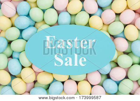 An ad for an Easter sale Retro Easter eggs candy with text Easter Sale