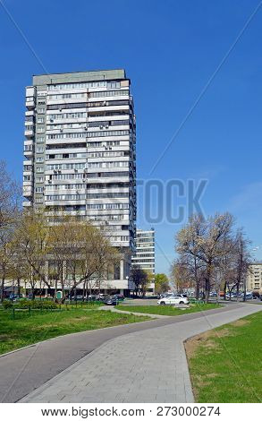Moscow, Russia - May, 2017: The Seventeen-story Single-entrance Panel Apartment House Of The 