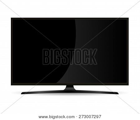 Black Full Hd Tv Set Monitor With Flat Wide Screen. Electronic Led Display Device For Web Presentati
