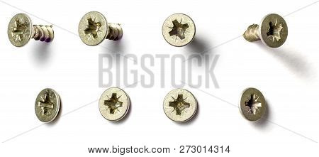 A Screw From Different Perspectives On A White Background