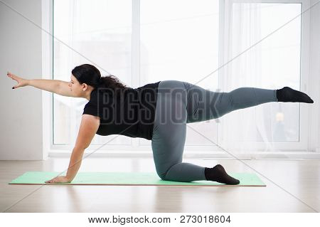 Interval Workout, Activity, Healthy Lifestyle, Sport, Weight Loss, Tabata. Overweight Woman Training