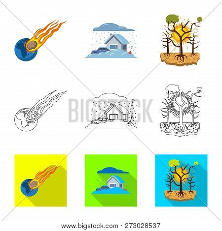 Vector Illustration Of Natural And Disaster Sign. Set Of Natural And Risk Vector Icon For Stock.