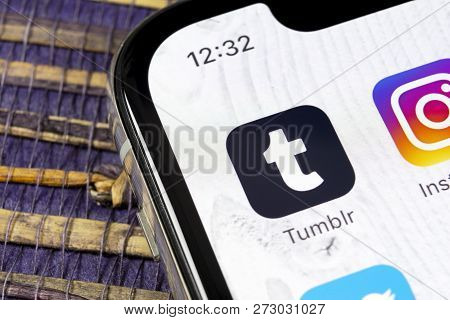Sankt-petersburg, Russia, December 5, 2018: Tumblr Application Icon On Apple Iphone X Smartphone Scr