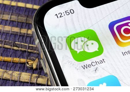 Sankt-petersburg, Russia, December 5, 2018: Wechat Messenger Application Icon On Apple Iphone X Smar
