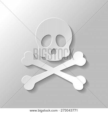 Skull And Crossed Bones. Simple Icon. Paper Style With Shadow On Gray Background