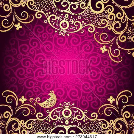 Purple Vintage Frame With Lace Mandala In The Center And Dolden Curls (vector Eps 8)