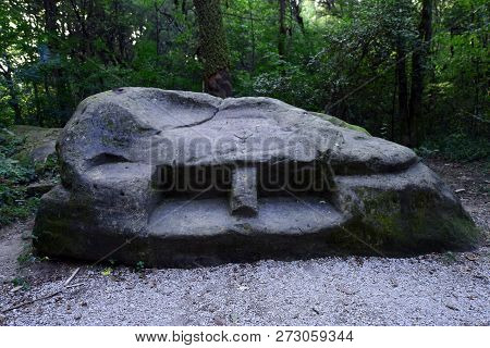 Great Royal Stone Throne. Circassian Stone In Kudepsta. It Is Believed That Deepening Did 500 Years 
