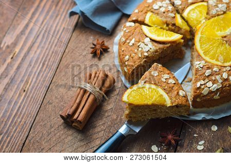 Orange Oat Cake, Freshly Baked Vegan Pie, Dairy Free And Eggless Dessert