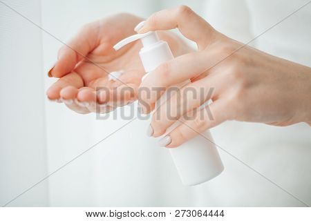 Scin Care. Beautiful Woman Hands With Cream