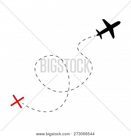 Airplane Line Path Vector Icon Of Air Plane. Vector Illustration.