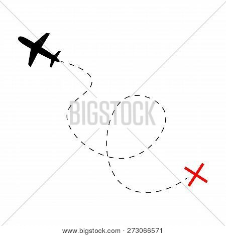 Airplane Line Path Vector Icon Of Air Plane. Vector Illustration.