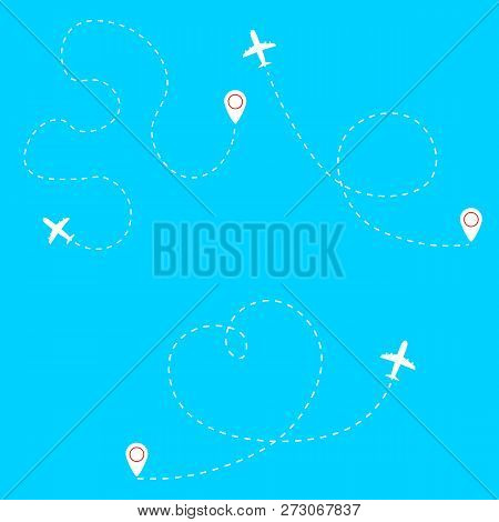 Airplane Line Path Vector Icon Of Air Plane. Vector Illustration Eps10