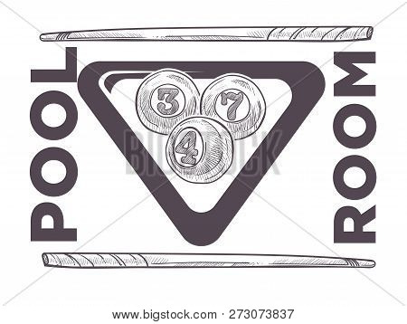 Poolroom Logo Monochrome Sketch Outline Vector Illustration.