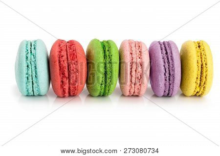 Colorful Macaroons Isolated On White Background Closeup