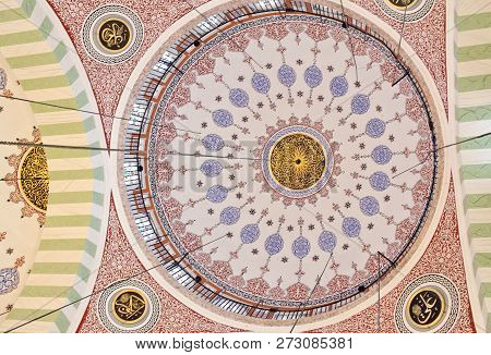 Istanbul, Turkey - January 13, 2018: Oriental Pattern - Ceiling Detail In The Mihrimah Sultan Mosque
