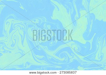 Suminagashi Marble Texture Hand Painted With Light Blue Ink. Digital Paper 1370 Performed In Traditi