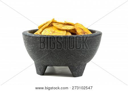 Pile Of Crunchy Sliced Dehydrated Plaintain Fruit Chips