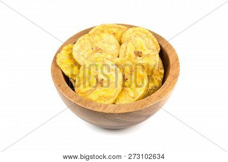 Pile Of Crunchy Sliced Dehydrated Plaintain Fruit Chips