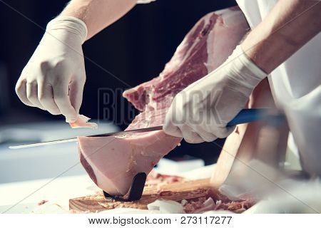 Dry Spanish Hamber Jamon Serrano Italian Prosciutto Crudo Or Pams Ham Purpose That The Man Should Cu