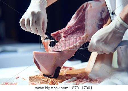 Dry Spanish Hamber Jamon Serrano Italian Prosciutto Crudo Or Pams Ham Purpose That The Man Should Cu