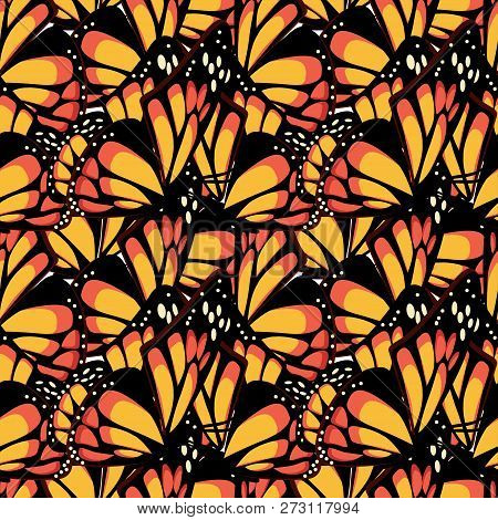 Butterfly Monarch With Macro Textured Wings Seamless Pattern.