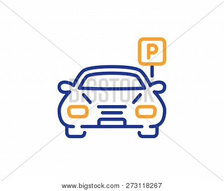 Car Parking Line Icon. Auto Park Sign. Transport Place Symbol. Colorful Outline Concept. Blue And Or