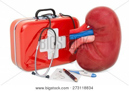 First Medical Aid And Treatment Of Kidneys Concept, 3d Rendering Isolated On White Background