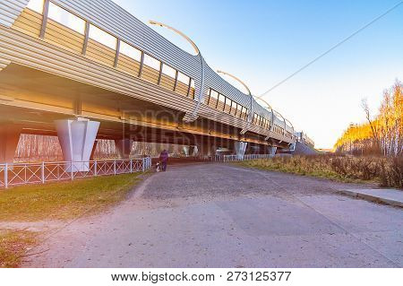 Flyover Of The Highway Over Asphalt Road