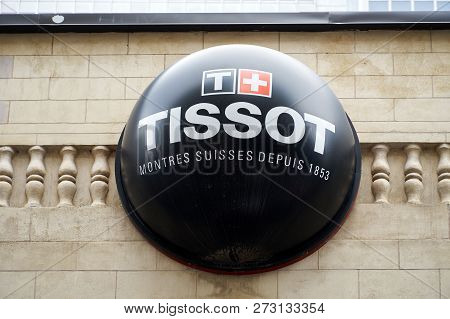 Montreal, Canada - October 4, 2018: Tissot Logo And Sign On A Building. Tissot Is A Popular And Famo