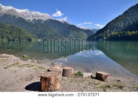View Of The Mountain Lake Rizza, Abkhazia