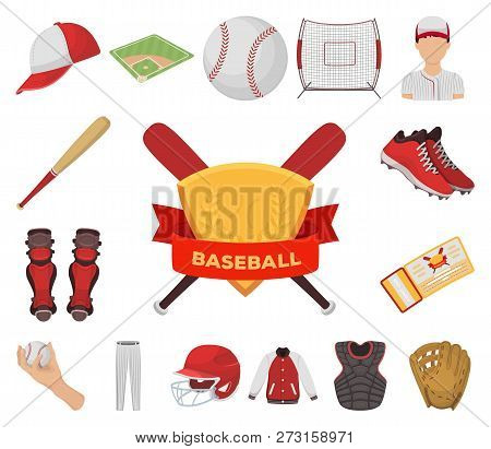 Baseball And Attributes Cartoon Icons In Set Collection For Design.baseball Player And Equipment Vec