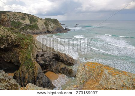 Colorful Landscape With Cliffs And Beaches Near Odeceixe Beach (aljezur), Costa Vicentina, Algarve, 