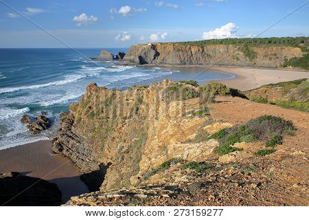 Odeceixe Beach (aljezur) With Colorful Landscapes And Cliffs, Costa Vicentina, Algarve, Portugal