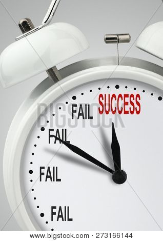 To Success Through Failures Concept, Long Way To Success, Clock With Inscription