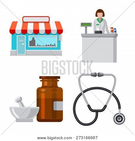 Vector Illustration Of Pharmacy And Hospital Logo. Set Of Pharmacy And Business Stock Symbol For Web
