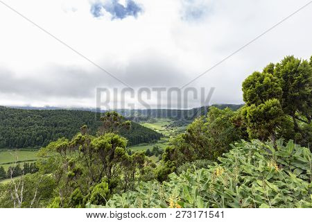 Vibrant Greens In The Massive Cete Cidades Crater On Sao Miguel.