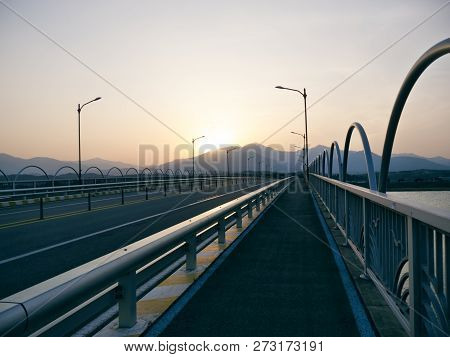 Sunset In The Empty Highway Near Yangyang City, South Korea