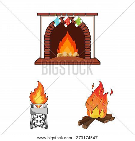 Isolated Object Of Fire And Flame Symbol. Set Of Fire And Fireball Vector Icon For Stock.