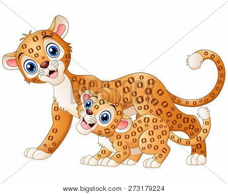 Vector Illustration Cartoon Of The Mother Leopard And Cub Leopard