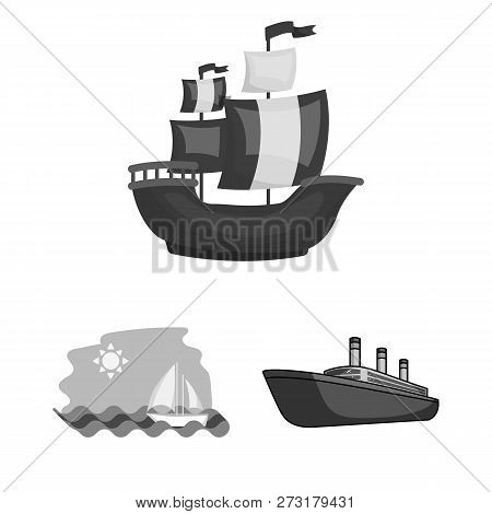 Vector Design Of Yacht And Ship Logo. Collection Of Yacht And Cruise Vector Icon For Stock.