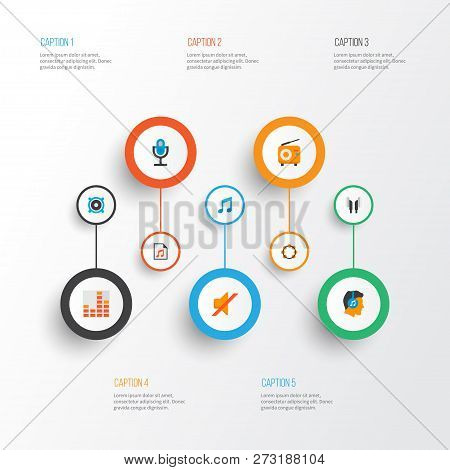 Audio Icons Flat Style Set With Fm, Play List, Mic And Other Male Elements. Isolated  Illustration A