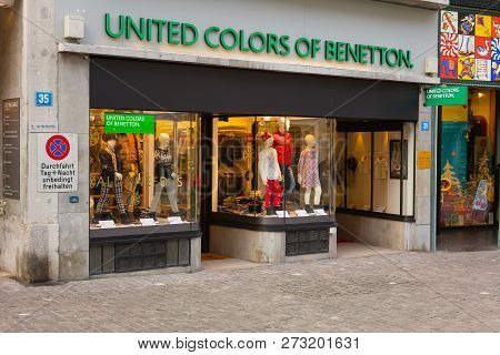 Zurich, Switzerland - December 6, 2015: Entrance To A United Colors Of Benetton Store In The Histori