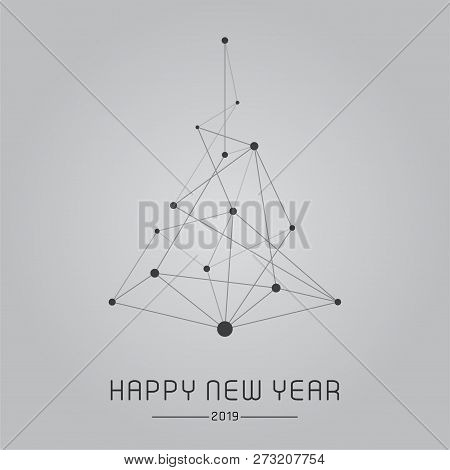 New Year 2019 Card. Christmas Background With Hi-tech Decoration