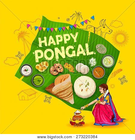 Happy Pongal Holiday Harvest Festival Of Tamil Nadu South India Greeting Background