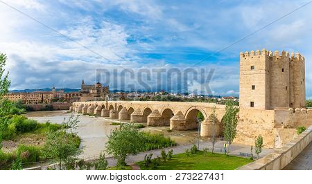 Landscape With Roman Bridge And Calahorra Tower In Cordoba, Spain