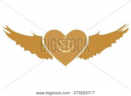 Vector Illustration For Sufi Muslim Community: Winged Heart Symbol Of Sufism. Gold Western Sufi Orde
