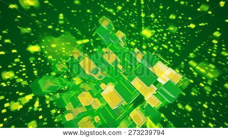 Flying Abstact Yellow Space Cubes