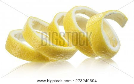 Lemon peel or lemon twist on white background. File contains clipping path.