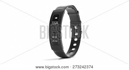 Fitness Tracker, Smart Watch, Black, Isolated On White Background. 3D Illustration