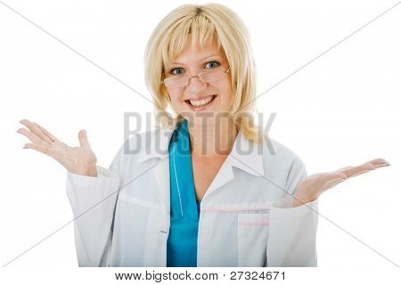 bella donna medico isolata on white